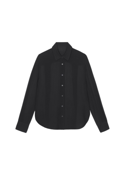 The Frankie Shop Peri Georgette Shirt - Black - Oversized Minimalist Tops in Black - Shop at Luxury Shoes 
