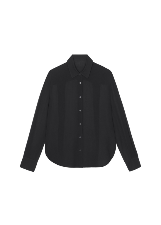 The Frankie Shop Peri Georgette Shirt - Black - Oversized Minimalist Tops in Black - Shop at Luxury Shoes 