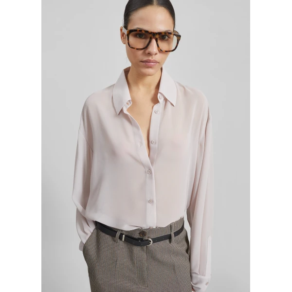 The Frankie Shop Peri Georgette Shirt - Faded Pink - Oversized Minimalist Tops in Pink - Shop at Luxury Shoes 
