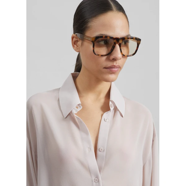 The Frankie Shop Peri Georgette Shirt - Faded Pink - Oversized Minimalist Tops in Pink - Shop at Luxury Shoes 