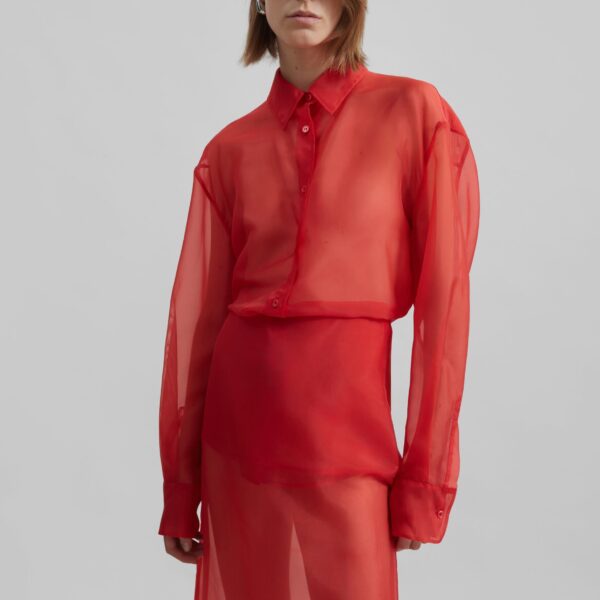 The Frankie Shop Peri Sheer Shirt – Red, view 2