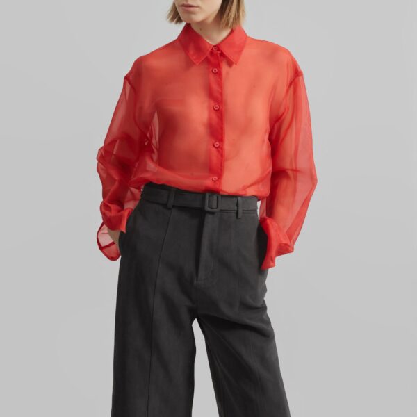 The Frankie Shop Peri Sheer Shirt – Red, view 4