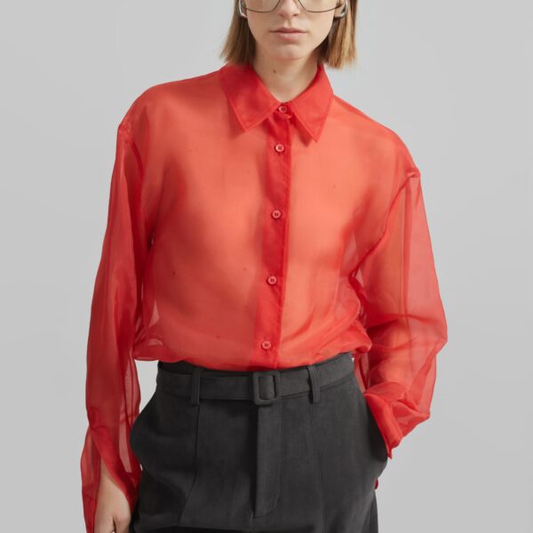 The Frankie Shop Peri Sheer Shirt – Red, view 6