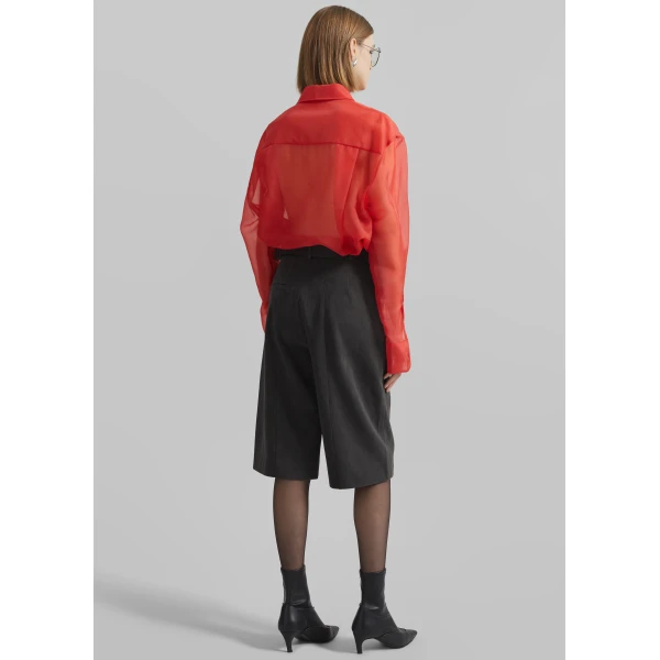 The Frankie Shop Peri Sheer Shirt - Red - Oversized Minimalist Tops in Red - Shop at Luxury Shoes 
