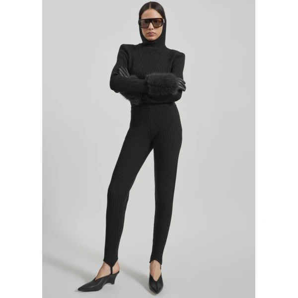 The Frankie Shop Piuma Knit Stirrup Leggings - Black - Oversized Minimalist Pants in Black - Shop at Luxury Shoes 