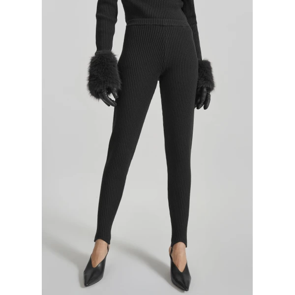 The Frankie Shop Piuma Knit Stirrup Leggings - Black - Oversized Minimalist Pants in Black - Shop at Luxury Shoes 