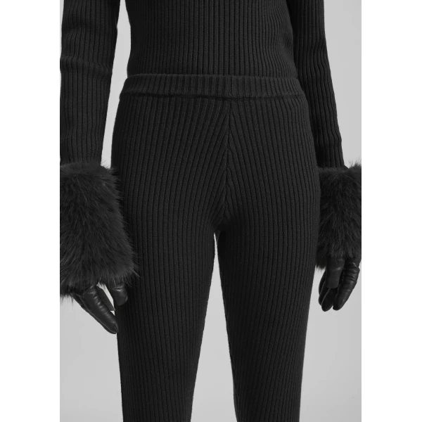The Frankie Shop Piuma Knit Stirrup Leggings - Black - Oversized Minimalist Pants in Black - Shop at Luxury Shoes 