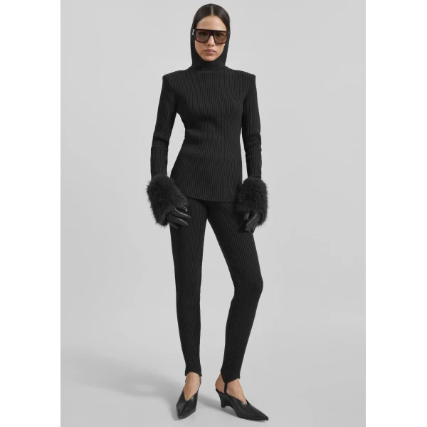 The Frankie Shop Piuma Knit Stirrup Leggings - Black - Oversized Minimalist Pants in Black - Shop at Luxury Shoes 
