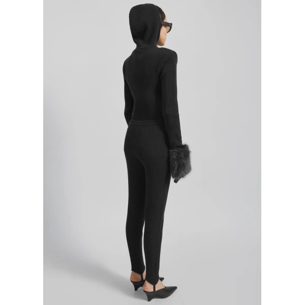 The Frankie Shop Piuma Knit Stirrup Leggings - Black - Oversized Minimalist Pants in Black - Shop at Luxury Shoes 