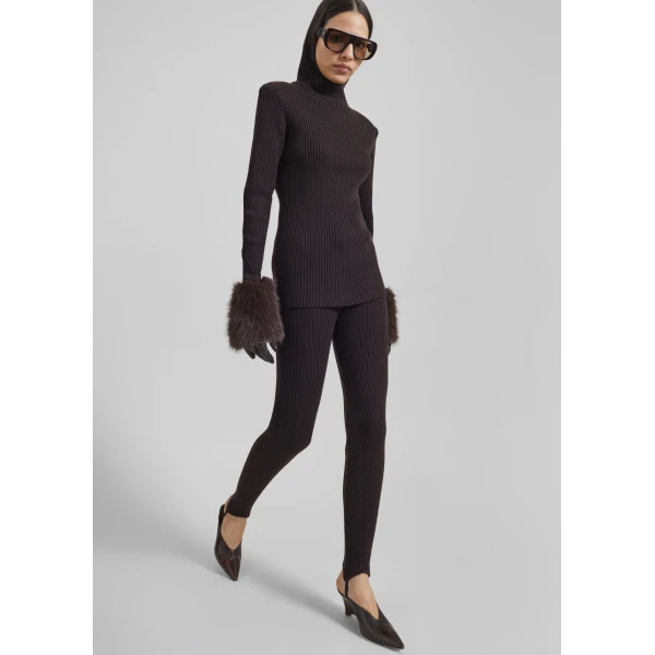 The Frankie Shop Piuma Knit Stirrup Leggings - Brown - Oversized Minimalist Pants in Brown - Shop at Luxury Shoes 