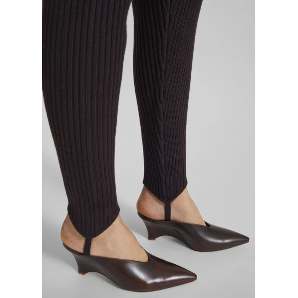 The Frankie Shop Piuma Knit Stirrup Leggings - Brown - Oversized Minimalist Pants in Brown - Shop at Luxury Shoes 