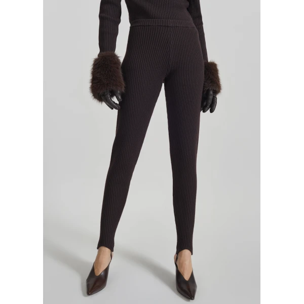The Frankie Shop Piuma Knit Stirrup Leggings - Brown - Oversized Minimalist Pants in Brown - Shop at Luxury Shoes 