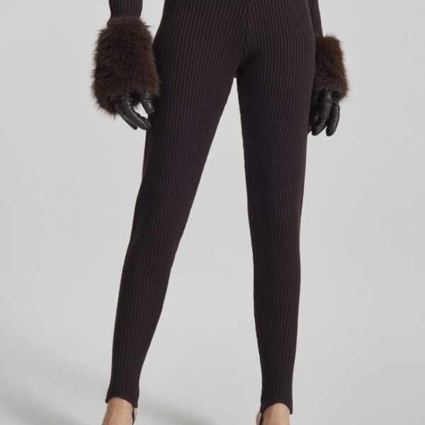 The Frankie Shop Piuma Knit Stirrup Leggings – Brown, view 4