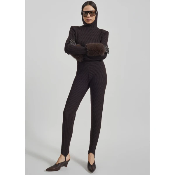 The Frankie Shop Piuma Knit Stirrup Leggings - Brown - Oversized Minimalist Pants in Brown - Shop at Luxury Shoes 