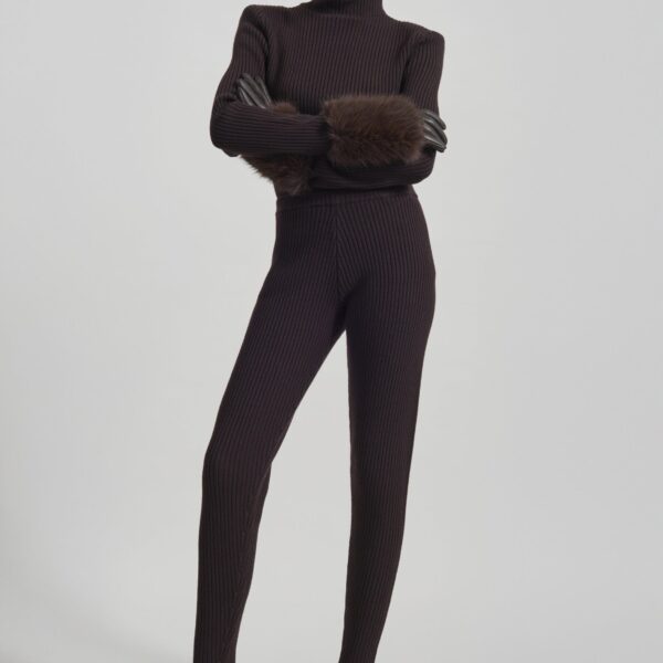 The Frankie Shop Piuma Knit Stirrup Leggings – Brown, view 5