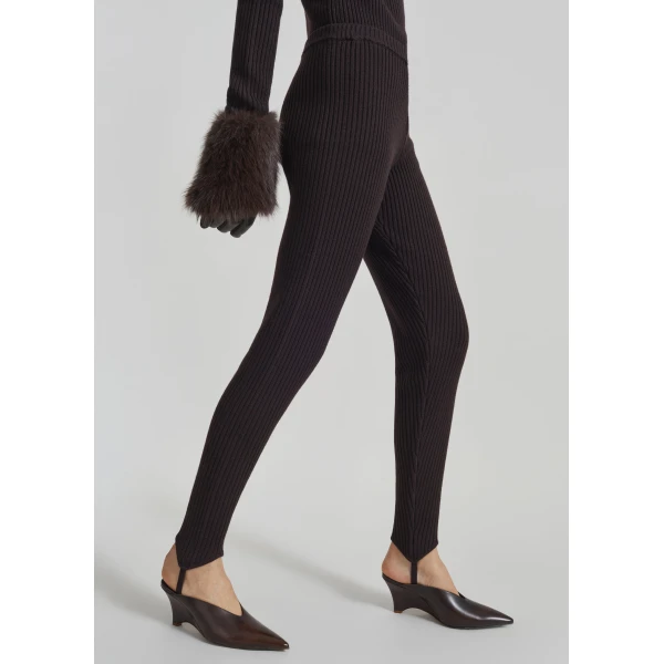 The Frankie Shop Piuma Knit Stirrup Leggings - Brown - Oversized Minimalist Pants in Brown - Shop at Luxury Shoes 