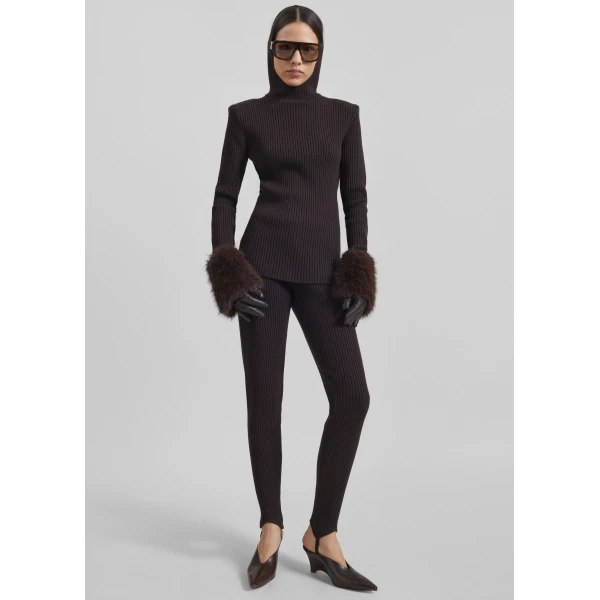 The Frankie Shop Piuma Knit Stirrup Leggings - Brown - Oversized Minimalist Pants in Brown - Shop at Luxury Shoes 