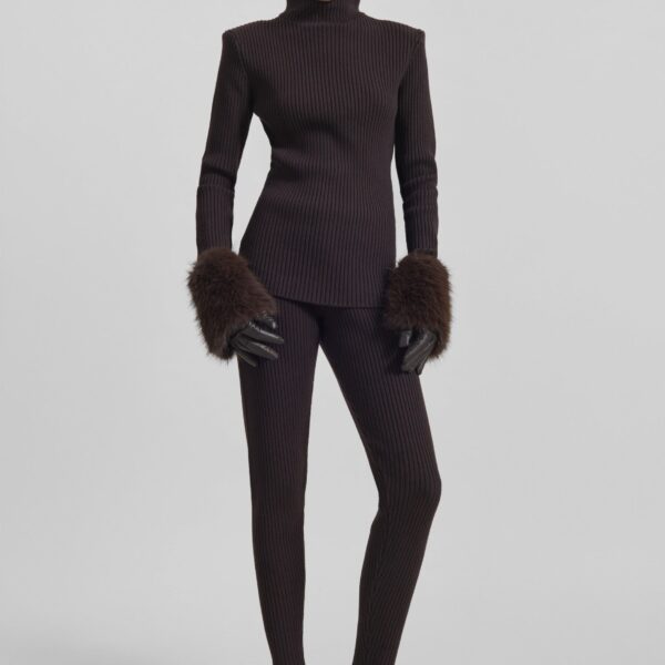 The Frankie Shop Piuma Knit Stirrup Leggings – Brown, view 7