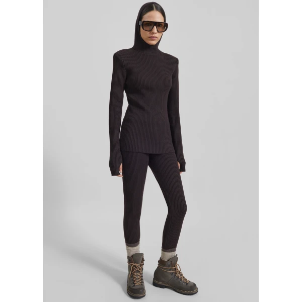The Frankie Shop Piuma Knit Stirrup Leggings - Brown - Oversized Minimalist Pants in Brown - Shop at Luxury Shoes 