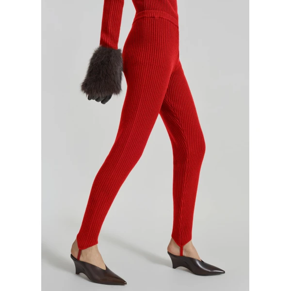 The Frankie Shop Piuma Knit Stirrup Leggings - Red - Oversized Minimalist Pants in Red - Shop at Luxury Shoes 
