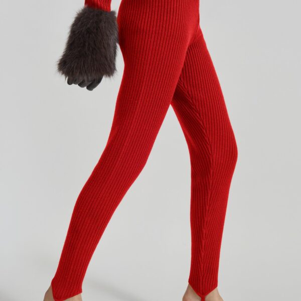 The Frankie Shop Piuma Knit Stirrup Leggings – Red, view 2