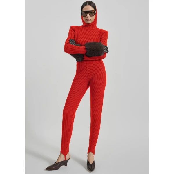 The Frankie Shop Piuma Knit Stirrup Leggings - Red - Oversized Minimalist Pants in Red - Shop at Luxury Shoes 