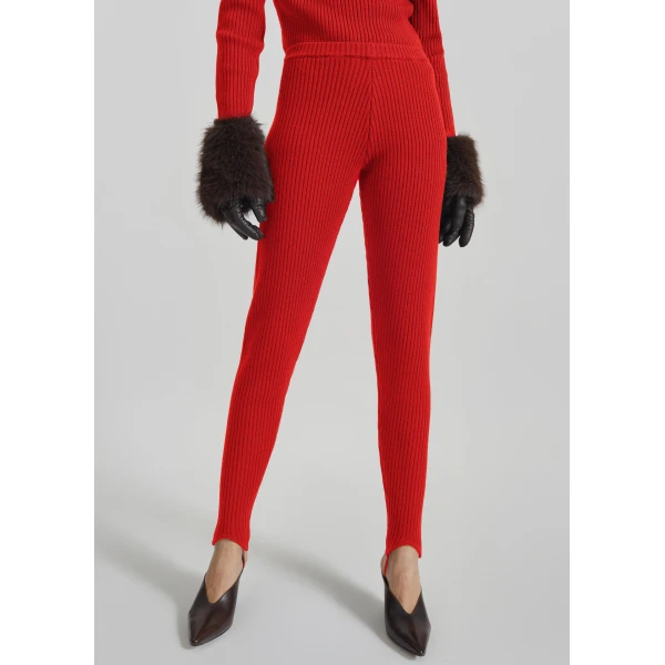 The Frankie Shop Piuma Knit Stirrup Leggings - Red - Oversized Minimalist Pants in Red - Shop at Luxury Shoes 