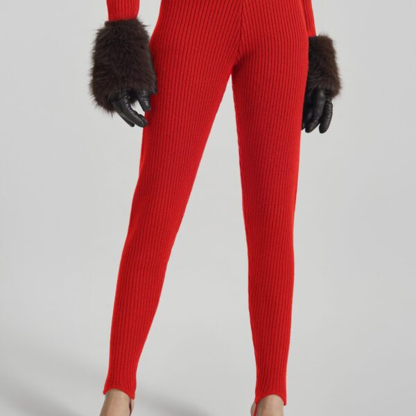 The Frankie Shop Piuma Knit Stirrup Leggings – Red, view 4