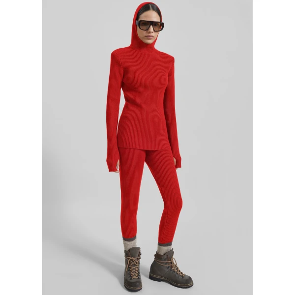 The Frankie Shop Piuma Knit Stirrup Leggings - Red - Oversized Minimalist Pants in Red - Shop at Luxury Shoes 