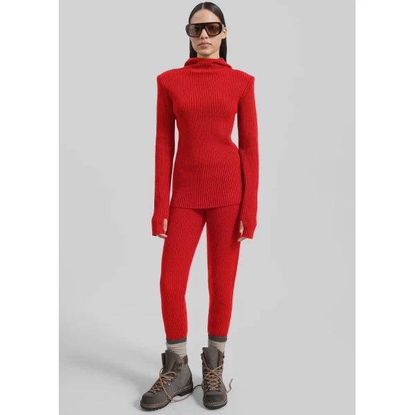 The Frankie Shop Piuma Knit Stirrup Leggings - Red - Oversized Minimalist Pants in Red - Shop at Luxury Shoes 