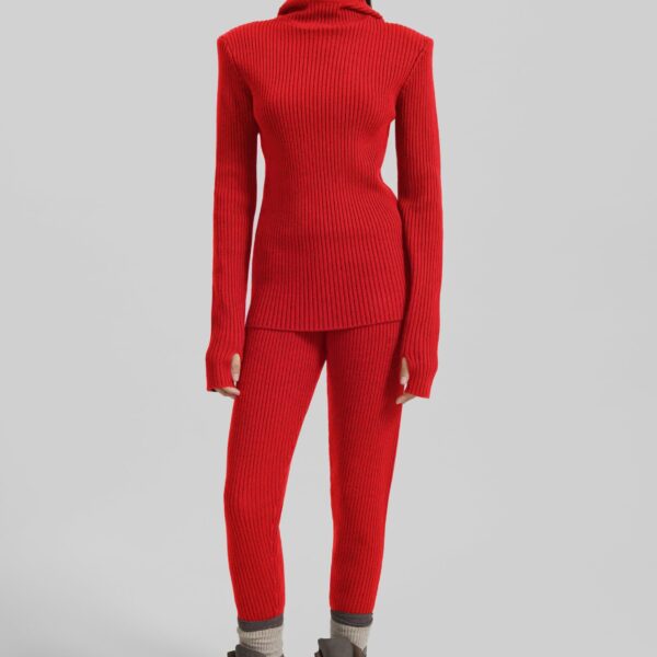 The Frankie Shop Piuma Knit Stirrup Leggings – Red, view 6