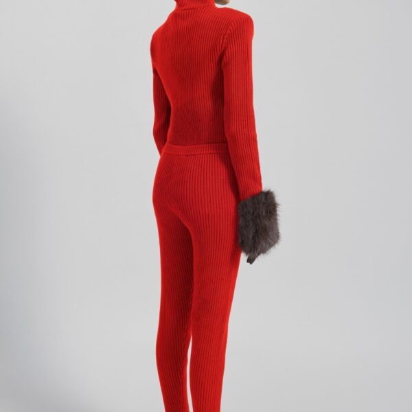The Frankie Shop Piuma Knit Stirrup Leggings – Red, view 7