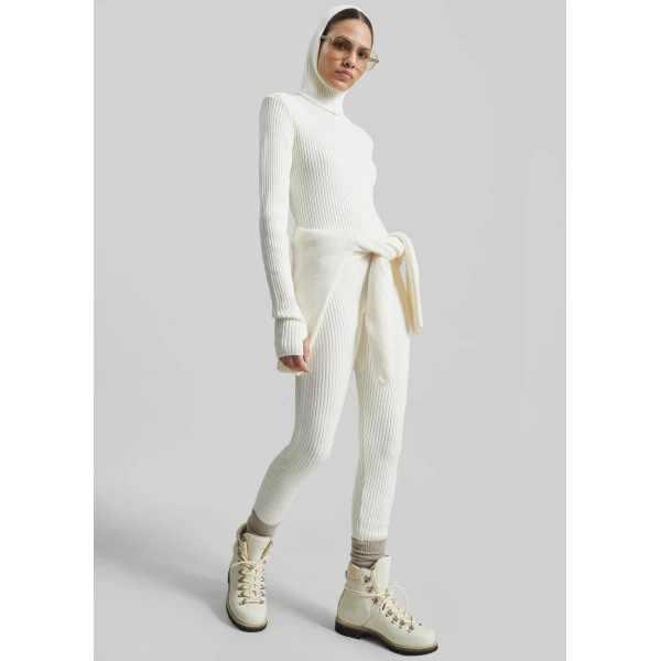 The Frankie Shop Piuma Knit Stirrup Leggings - White - Oversized Minimalist Pants in White - Shop at Luxury Shoes 