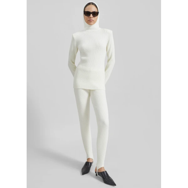 The Frankie Shop Piuma Knit Stirrup Leggings - White - Oversized Minimalist Pants in White - Shop at Luxury Shoes 