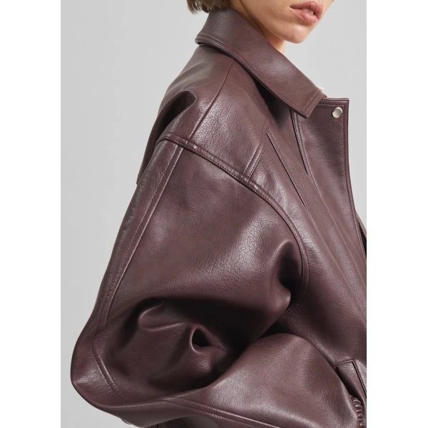 The Frankie Shop Prescott Faux Leather Jacket - Burgundy - Oversized Minimalist Jackets in Red - Shop at Luxury Shoes 