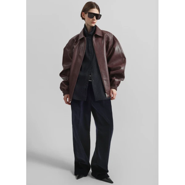 The Frankie Shop Prescott Faux Leather Jacket - Burgundy - Oversized Minimalist Jackets in Red - Shop at Luxury Shoes 