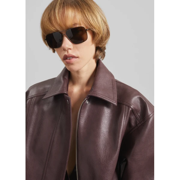 The Frankie Shop Prescott Faux Leather Jacket - Burgundy - Oversized Minimalist Jackets in Red - Shop at Luxury Shoes 