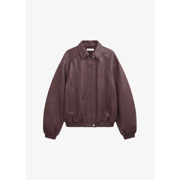 The Frankie Shop Prescott Faux Leather Jacket - Burgundy - Oversized Minimalist Jackets in Red - Shop at Luxury Shoes 