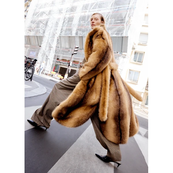 The Frankie Shop Ravello Faux Fur Robe Coat - Beige/Brown - Oversized Minimalist Coats in Brown - Shop at Luxury Shoes 