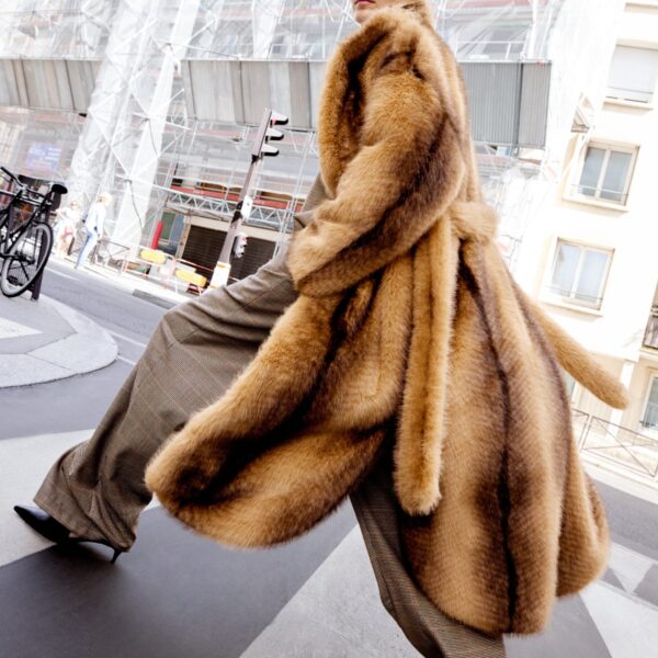 The Frankie Shop Ravello Faux Fur Robe Coat – Beige/Brown, view 2