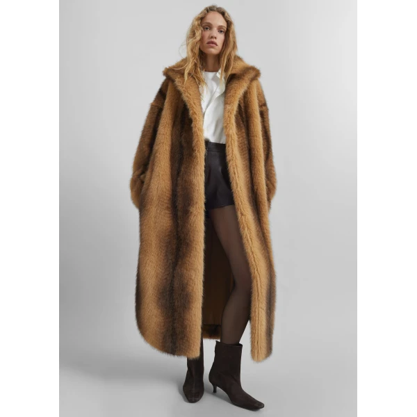The Frankie Shop Ravello Faux Fur Robe Coat - Beige/Brown - Oversized Minimalist Coats in Brown - Shop at Luxury Shoes 