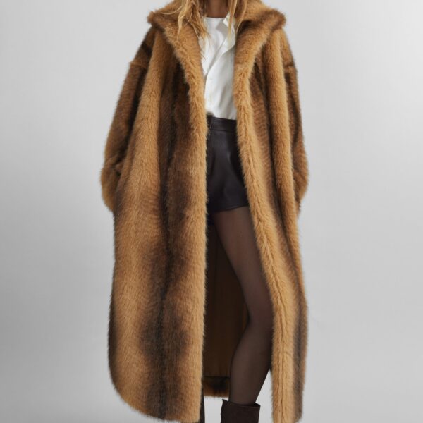 The Frankie Shop Ravello Faux Fur Robe Coat – Beige/Brown, view 5