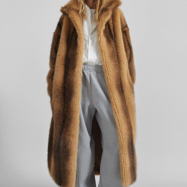 The Frankie Shop Ravello Faux Fur Robe Coat – Beige/Brown, view 6