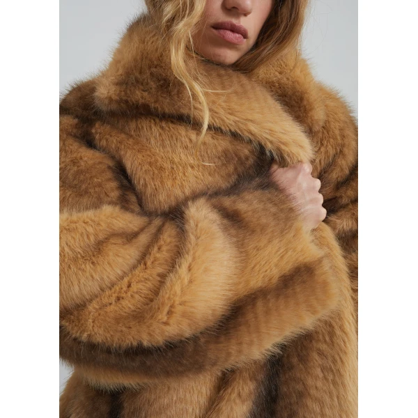 The Frankie Shop Ravello Faux Fur Robe Coat - Beige/Brown - Oversized Minimalist Coats in Brown - Shop at Luxury Shoes 
