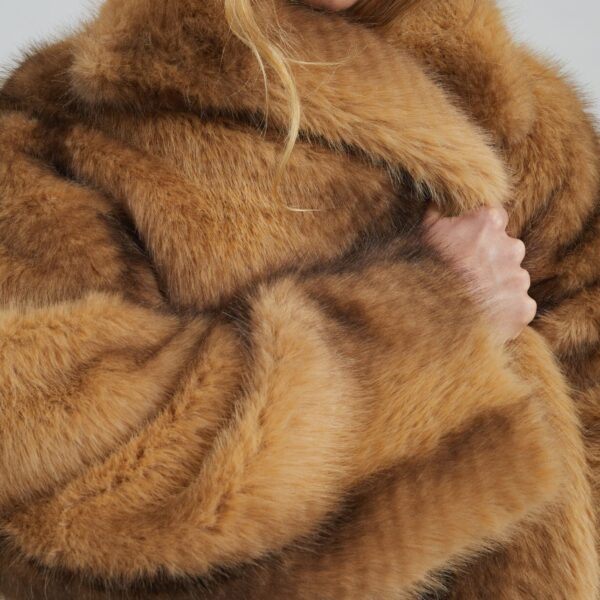 The Frankie Shop Ravello Faux Fur Robe Coat – Beige/Brown, view 7