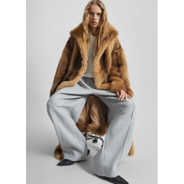 The Frankie Shop Ravello Faux Fur Robe Coat - Beige/Brown - Oversized Minimalist Coats in Brown - Shop at Luxury Shoes 