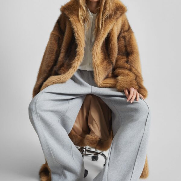 The Frankie Shop Ravello Faux Fur Robe Coat – Beige/Brown, view 9