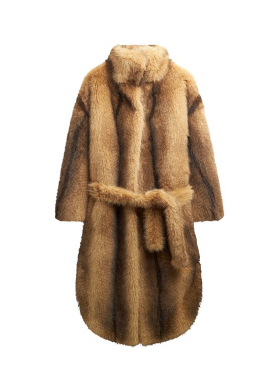 The Frankie Shop Ravello Faux Fur Robe Coat - Beige/Brown - Oversized Minimalist Coats in Brown - Shop at Luxury Shoes 