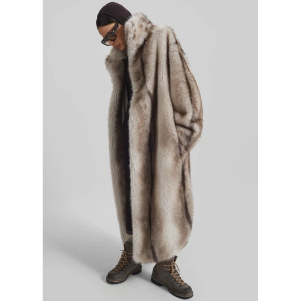 The Frankie Shop Ravello Faux Fur Robe Coat - Grey - Oversized Minimalist Coats in Grey - Shop at Luxury Shoes 