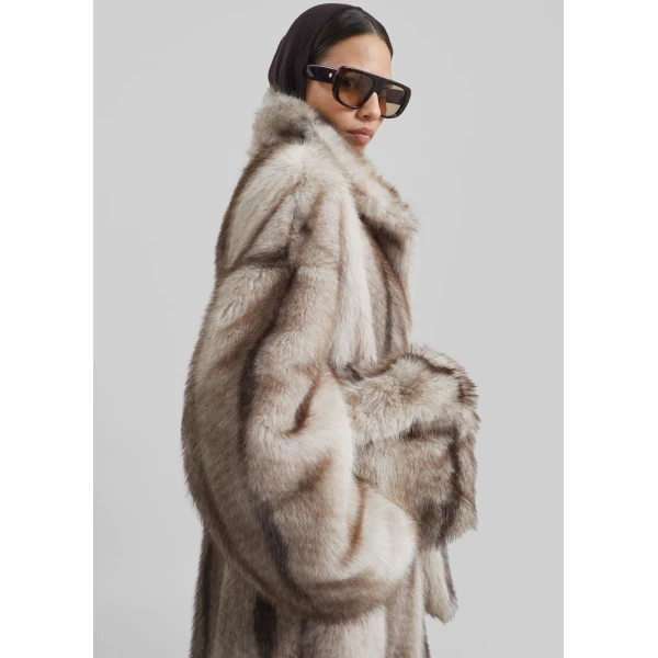 The Frankie Shop Ravello Faux Fur Robe Coat - Grey - Oversized Minimalist Coats in Grey - Shop at Luxury Shoes 